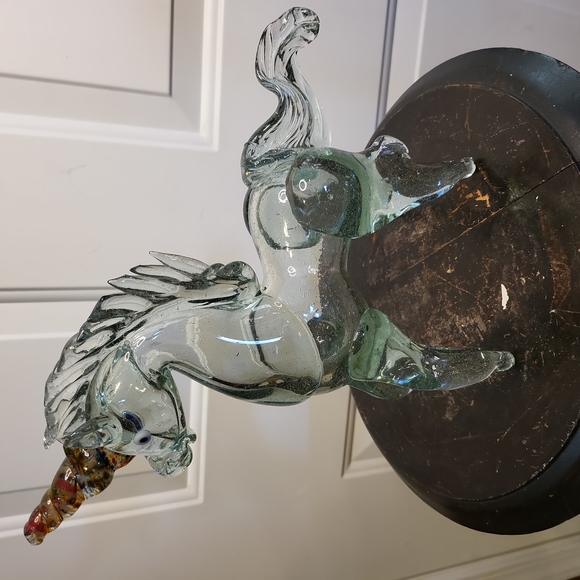 Vintage Murano Style Glass Unicorn Horse Sculpture Hand Blown 10" - Picture 3 of 12